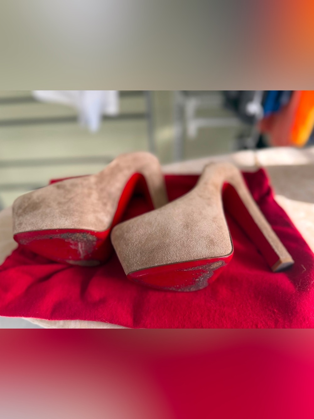 Christian Louboutin Taupe Suede Platform Pumps - Neutral Taupe - Picture 6 of 6